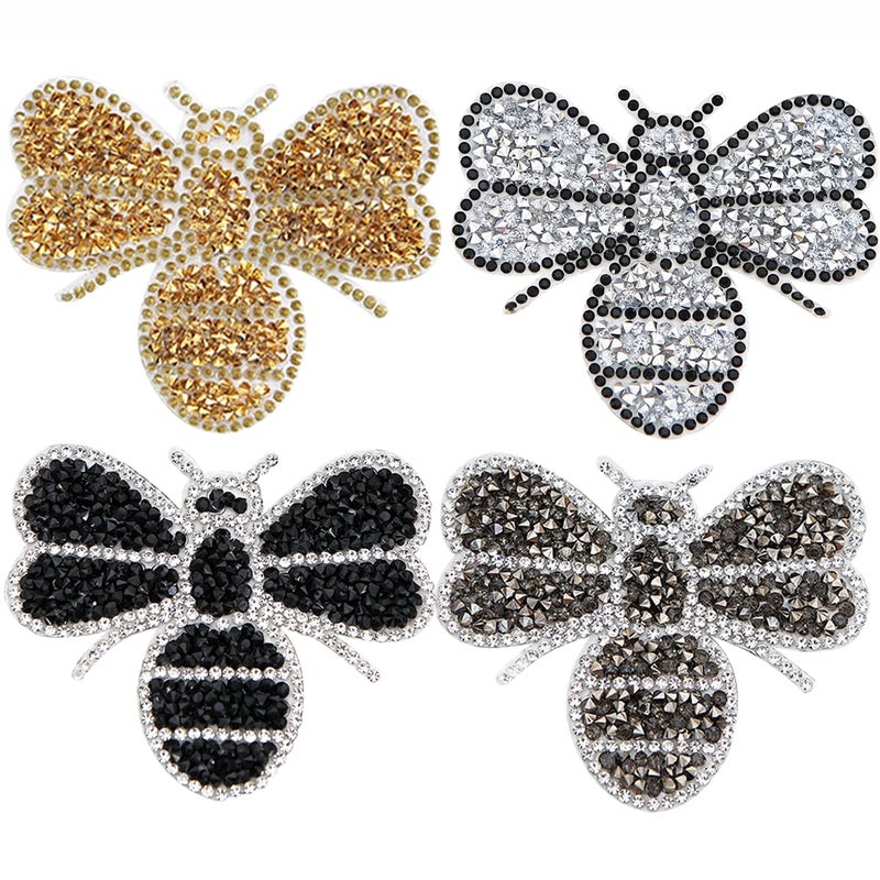 Yazon 4pcs Crystals Bee Patches Iron on Rhinestone Appliques Patch Transfer - Image 1